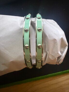 Set of 2 Coach Vintage bracelet Rivets Enamel Green Silver Plated Bangle